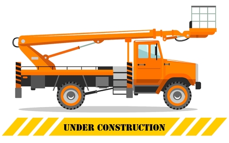 Detailed illustration of aerial platform truck. Heavy construction machine. Heavy equipment and machinery.のイラスト素材