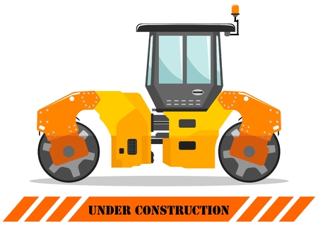 Detailed illustration of compactor. Heavy construction equipment and machinery. Vector illustration.のイラスト素材