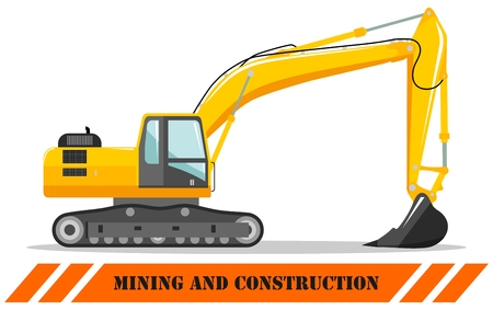 Detailed illustration of excavator. Heavy mining machine equipmente and construction machinery. Vector illustration.のイラスト素材