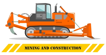 Detailed illustration of dozer. Bulldozer. Heavy mining machine equipmente and construction machinery. Vector illustration.のイラスト素材
