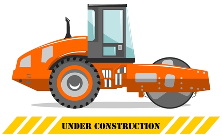 Detailed illustration of compactor. Heavy construction machine. Heavy equipment and machinery. Vector illustration.のイラスト素材