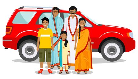 Family and social concept. Indian person generations at different ages. Set of people in traditional national clothes.のイラスト素材