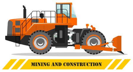 Wheel dozer. Bulldozer. Detailed illustration of heavy mining machine and construction equipment. Vector illustration.のイラスト素材