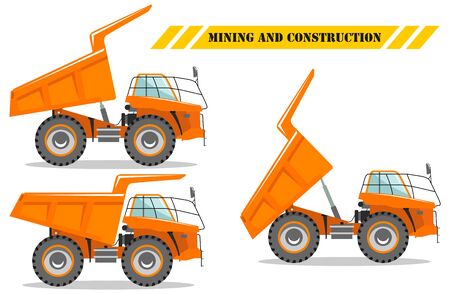 Off-highway truck with different body position. Heavy mining machine and construction equipment. Vector illustration.のイラスト素材