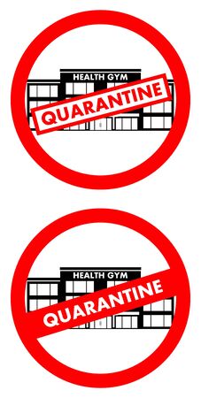 Virus concept. Stop sign on the background of health gym building isolated on white background. Virus, infection, epidemic, quarantine. Banner, backdrop, icon. Vector illustration.のイラスト素材