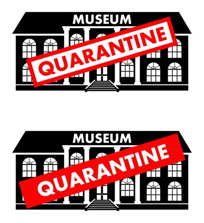 Virus concept. Stop sign on the background of museum building isolated on white background. Virus, infection, epidemic, quarantine. Banner, backdrop, icon. Vector illustration.のイラスト素材