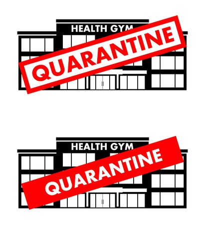 Virus concept. Stop sign on the background of health gym building isolated on white background. Virus, infection, epidemic, quarantine. Banner, backdrop, icon. Vector illustration.のイラスト素材