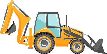 Wheel Backhoe Loader Icon in Flat Style.のイラスト素材