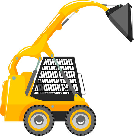 Compact Skid Steer Loader with Bucket and Wheels Icon in Flat Style.のイラスト素材