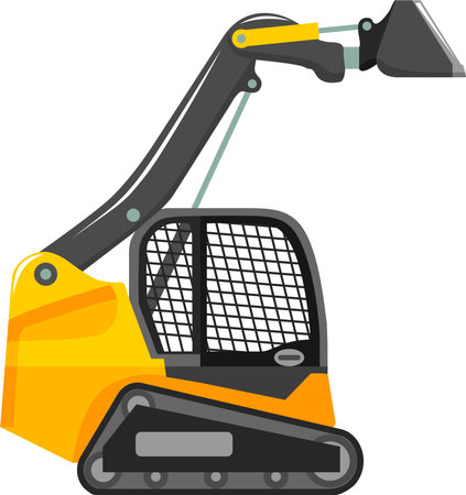 Compact Skid Steer Loader with Bucket and Track Icon in Flat Style.のイラスト素材