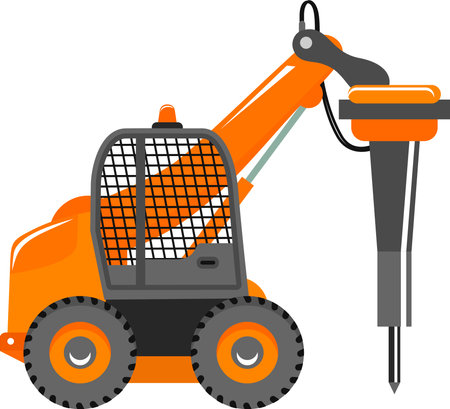 Mobile Quarry Truck with Hydraulic Jack Hammer Icon in Flat Style.のイラスト素材