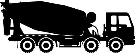 Silhouette of Concrete Mixer Truck Icon in Flat Style.のイラスト素材