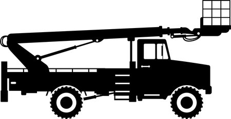 Silhouette of Aerial Work Platform Bucket Truck Icon in Flat Style.のイラスト素材