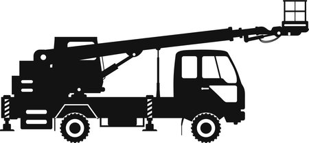Silhouette of Aerial Work Platform Bucket Truck Icon in Flat Style.のイラスト素材