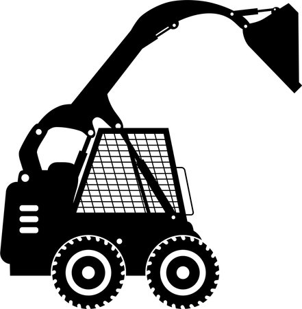 Silhouette of Compact Skid Steer Loader with Bucket and Wheels Icon in Flat Style.のイラスト素材