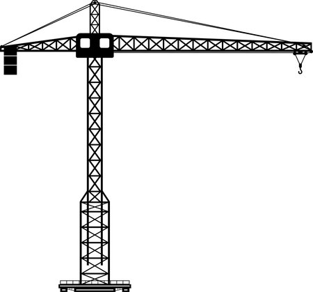 Silhouette of Construction Tower Crane Icon in Flat Style.のイラスト素材