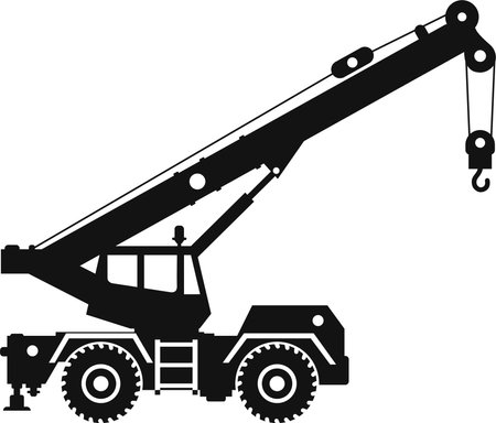 Silhouette of Mobile Crane Icon in Flat Style.のイラスト素材