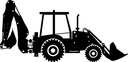 Silhouette of Wheel Backhoe Loader Icon in Flat Style.のイラスト素材
