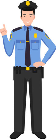 Standing American Policeman Officer in Traditional Uniform Character Icon in Flat Style.のイラスト素材