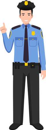 Standing American Policeman Officer in Traditional Uniform Character Icon in Flat Style.のイラスト素材