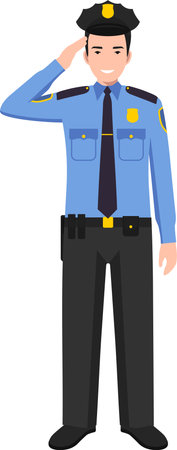 Standing American Policeman Officer in Traditional Uniform Character Icon in Flat Style.のイラスト素材