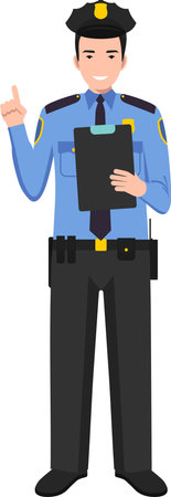 Standing American Policeman Officer in Traditional Uniform Character Icon in Flat Style.のイラスト素材