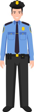 Standing American Policeman Officer in Traditional Uniform Character Icon in Flat Style.のイラスト素材