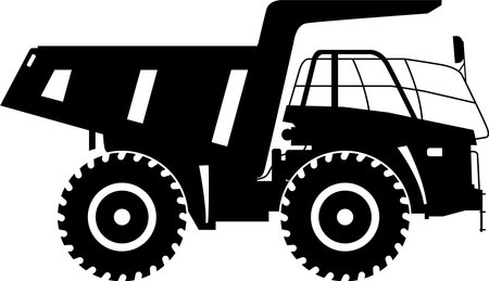 Silhouette of Dump Truck Icon in Flat Style.のイラスト素材