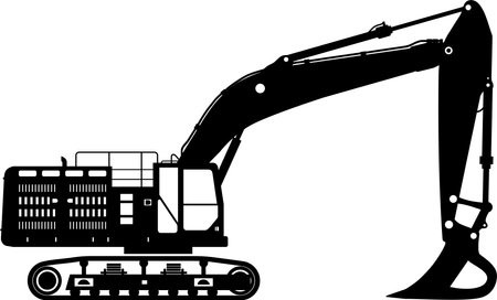 Silhouette of Excavator Icon in Flat Style.のイラスト素材