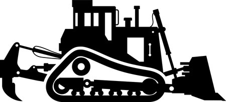 Silhouette of Bulldozer Icon in Flat Style.のイラスト素材