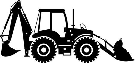Silhouette of Wheel Backhoe Loader Icon in Flat Style.のイラスト素材