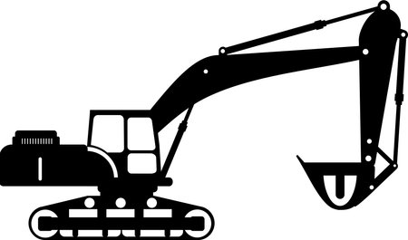 Silhouette of Excavator Icon in Flat Style.のイラスト素材