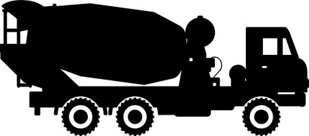 Silhouette of Concrete Mixer Truck Icon in Flat Style.のイラスト素材