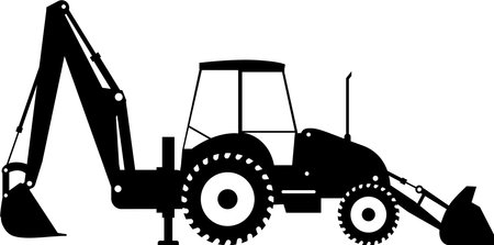 Silhouette of Wheel Backhoe Loader Icon in Flat Style.のイラスト素材