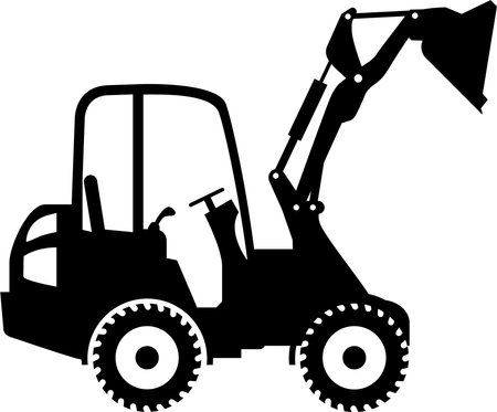 Silhouette of Compact Skid Steer Loader with Bucket and Wheels Icon in Flat Style.のイラスト素材