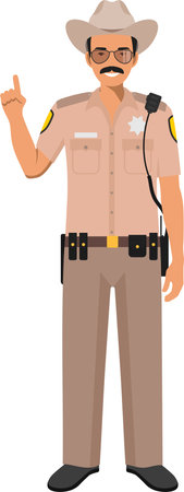 Standing American Policeman Sheriff Officer in Traditional Uniform Character Icon in Flat Style.のイラスト素材