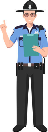 Standing American Policeman Sheriff Officer in Traditional Uniform Character Icon in Flat Style.のイラスト素材
