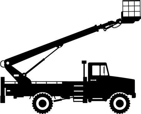 Silhouette of Aerial Work Platform Bucket Truck Icon in Flat Style.のイラスト素材