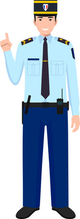 Standing French Policeman Gendarme and Traditional Uniform Character Icon in Flat Style.のイラスト素材