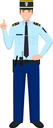 Standing French Policeman Gendarme and Traditional Uniform Character Icon in Flat Style.のイラスト素材