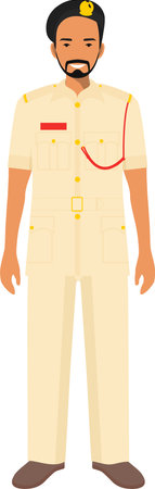 Standing Muslim Arabian Policeman Officer in Traditional Uniform Character Icon in Flat Style.のイラスト素材