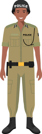 Standing African Military Policeman Officer in Traditional Uniform Character Icon in Flat Style.のイラスト素材