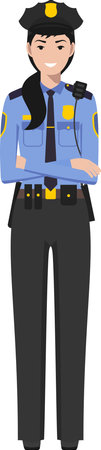Standing American Policewoman Officer in Traditional Uniform Character Icon in Flat Style.のイラスト素材