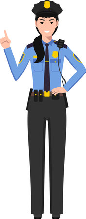 Standing American Policewoman Officer in Traditional Uniform Character Icon in Flat Style.のイラスト素材