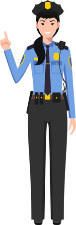 Standing American Policewoman Officer in Traditional Uniform Character Icon in Flat Style.のイラスト素材