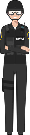 Standing SWAT Policewoman Officer in Traditional Uniform Character Icon in Flat Style.