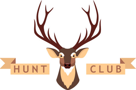 Deer Head and Brown Banner of Hunting Club Isolated in Flat Style.のイラスト素材