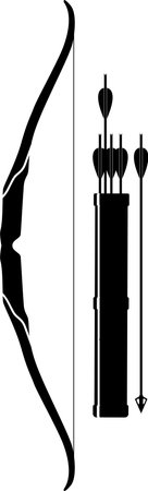 Traditional Hunting Wooden Bow and Quiver with Arrows Isolated Icon in Flat Style.のイラスト素材