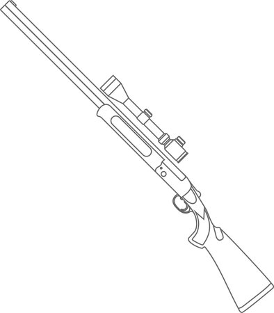 Hunting Rifle with Optical Sight Isolated Outline Icon in Flat Style.のイラスト素材
