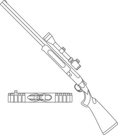 Rifle with Optical Sight and Hunting Bandolier Belt with Cartridges Isolated Outline Icon in Flat Style.のイラスト素材
